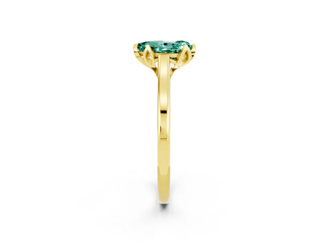 Yellow gold Pear Cut Green Sapphire Solitaire Ring with Flower Prong Setting and Classic Band_14