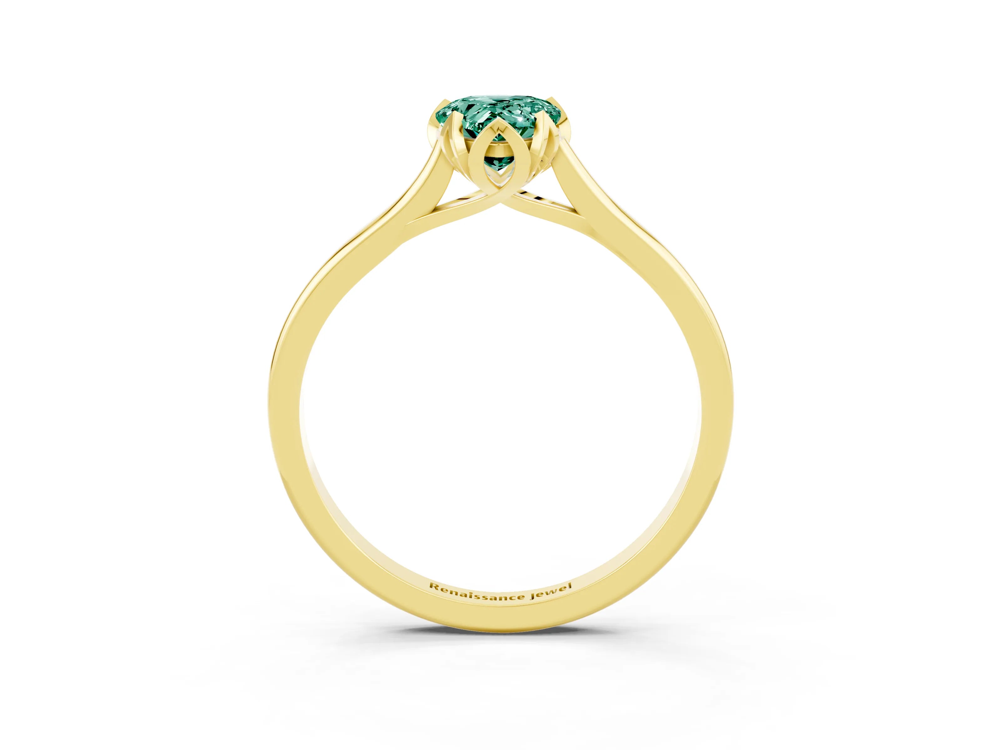 Yellow gold Pear Cut Green Sapphire Solitaire Ring with Flower Prong Setting and Classic Band_15