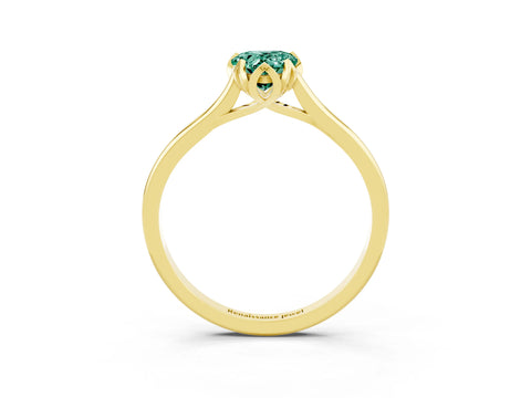 Yellow gold Pear Cut Green Sapphire Solitaire Ring with Flower Prong Setting and Classic Band_15