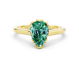 Yellow gold Pear Cut Green Sapphire Solitaire Ring with Flower Prong Setting and Classic Band_36