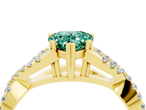 Yellow gold Pear Cut Green Sapphire Solitaire Ring with Four-Prong Setting and Twisted Pavé Band_4