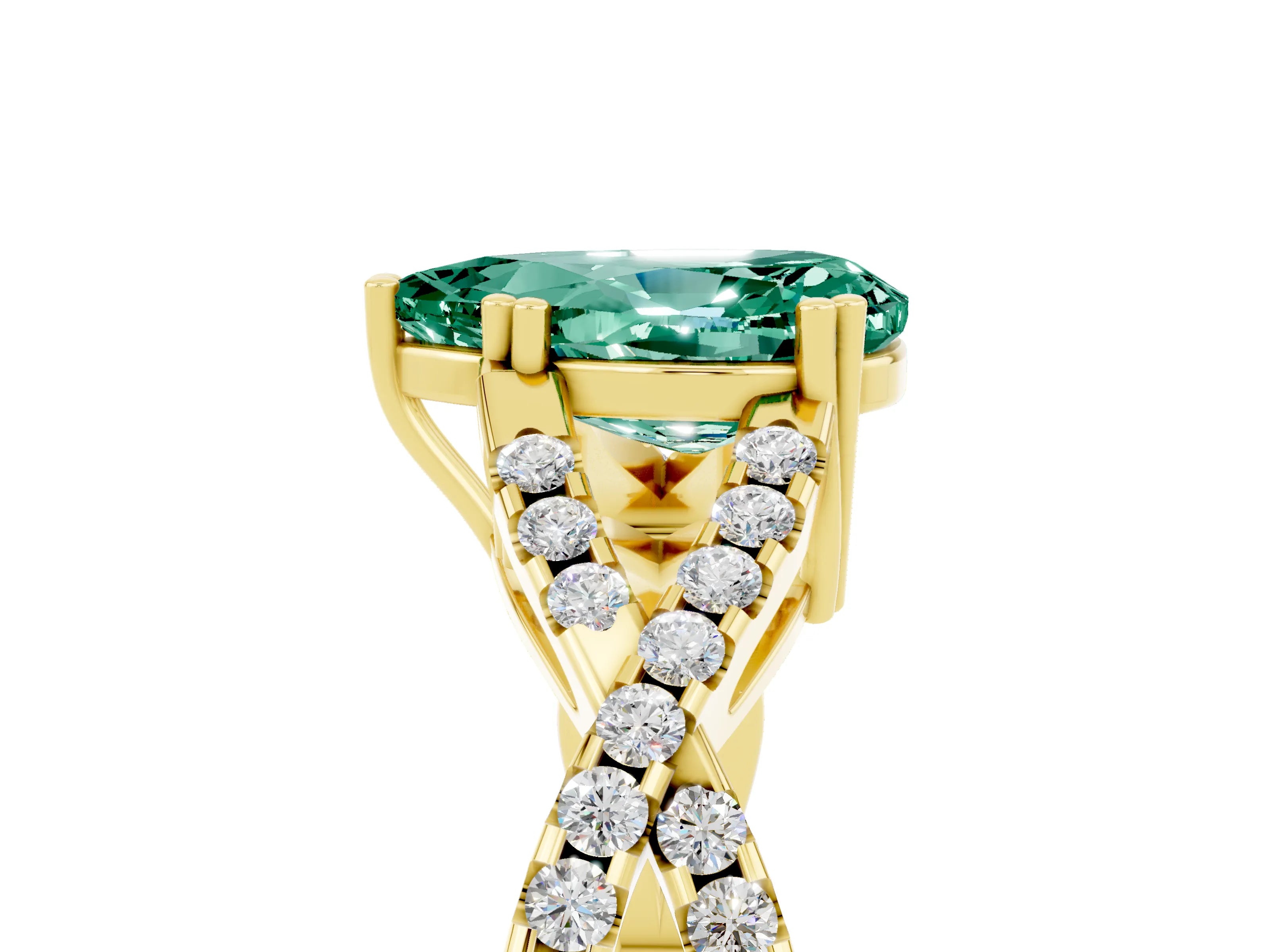 Yellow gold Pear Cut Green Sapphire Solitaire Ring with Four-Prong Setting and Twisted Pavé Band_5