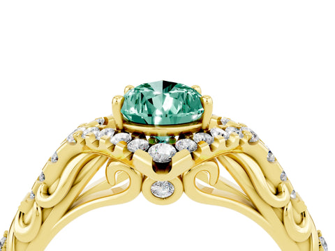 Yellow gold Pear Cut Green Sapphire Solitaire Ring with Hidden Halo and Pavé Band_28