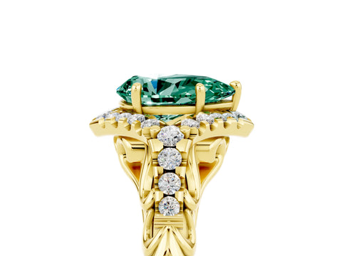 Yellow gold Pear Cut Green Sapphire Solitaire Ring with Hidden Halo and Pavé Band_29
