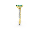 Yellow gold Pear Cut Green Sapphire Solitaire Ring with Pavé Accents and Four-Prong Setting_2