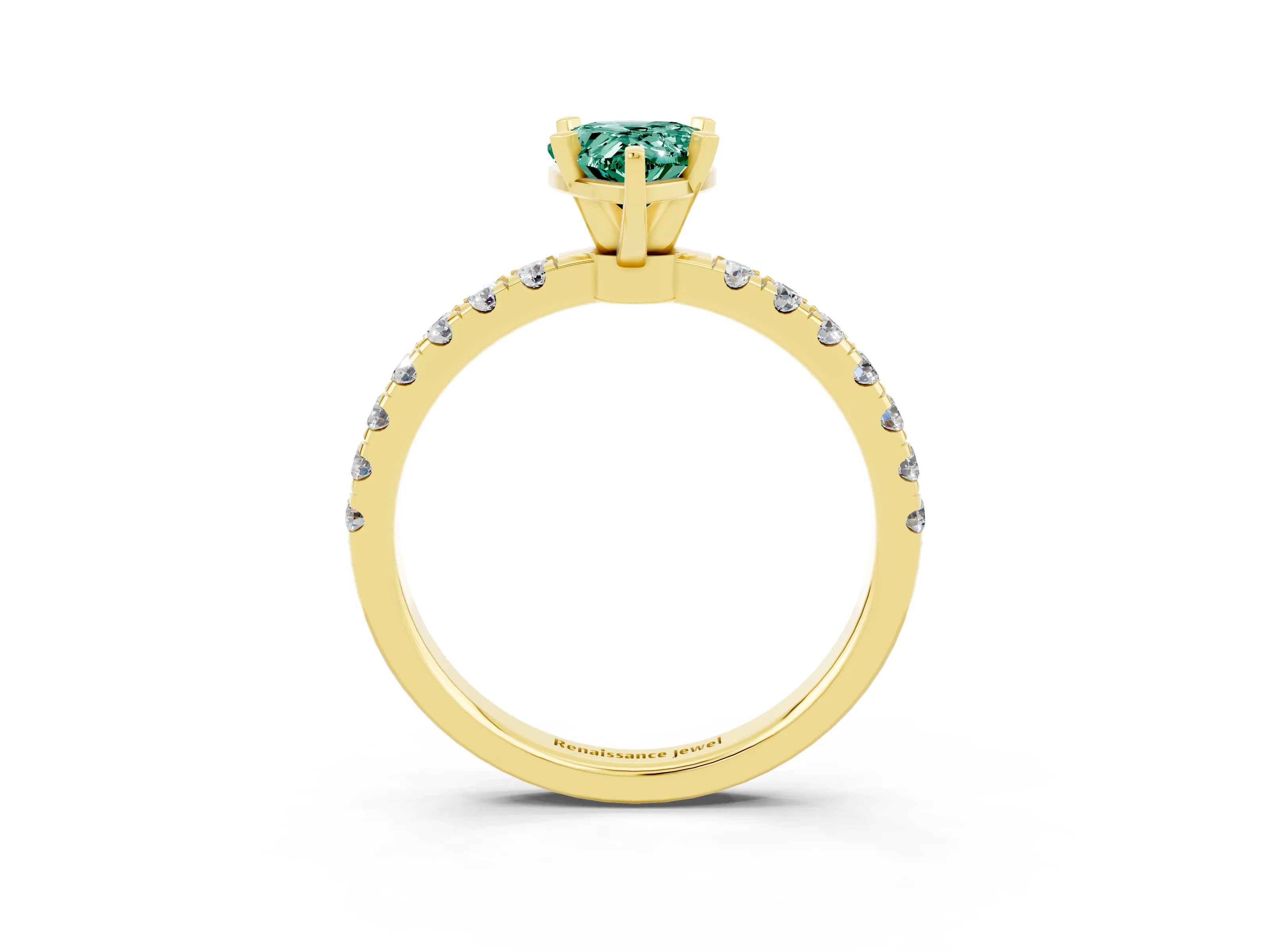 Yellow gold Pear Cut Green Sapphire Solitaire Ring with Pavé Accents and Four-Prong Setting_3