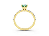 Yellow gold Pear Cut Green Sapphire Solitaire Ring with Pavé Accents and Four-Prong Setting_3