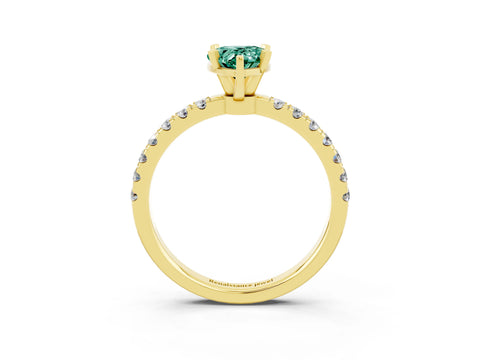 Yellow gold Pear Cut Green Sapphire Solitaire Ring with Pavé Accents and Four-Prong Setting_3