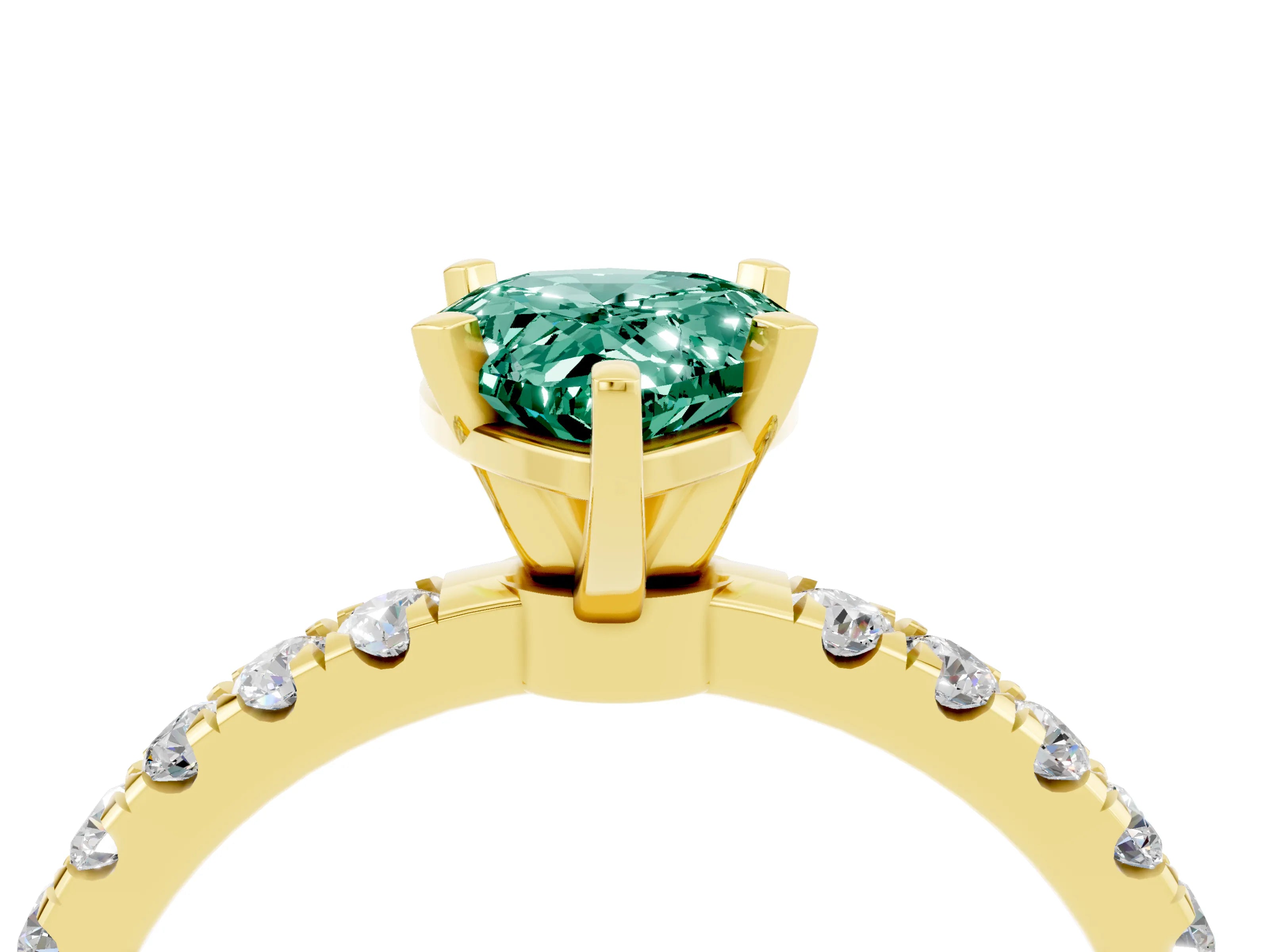 Yellow gold Pear Cut Green Sapphire Solitaire Ring with Pavé Accents and Four-Prong Setting_4