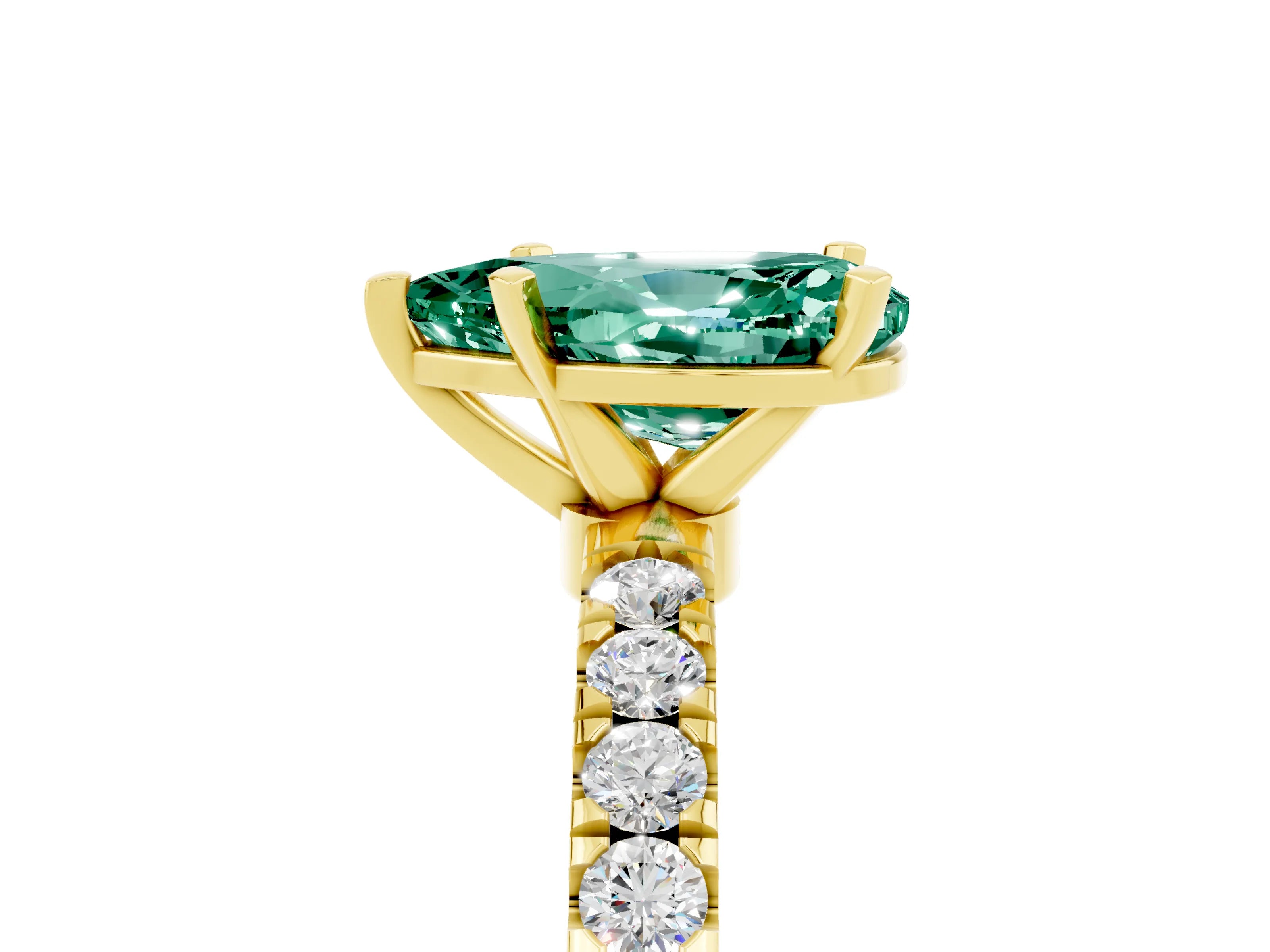 Yellow gold Pear Cut Green Sapphire Solitaire Ring with Pavé Accents and Four-Prong Setting_5