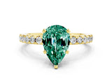 Yellow gold Pear Cut Green Sapphire Solitaire Ring with Pavé Band and Four-Prong Setting_24
