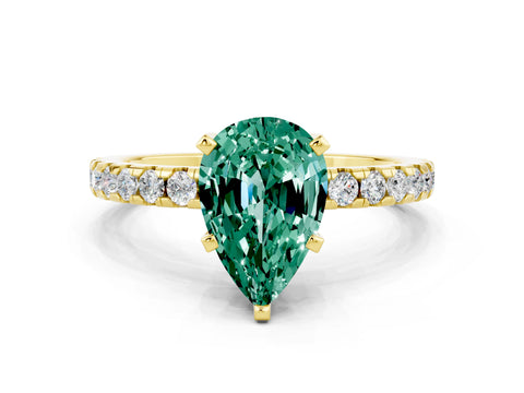Yellow gold Pear Cut Green Sapphire Solitaire Ring with Pavé Band and Four-Prong Setting_24