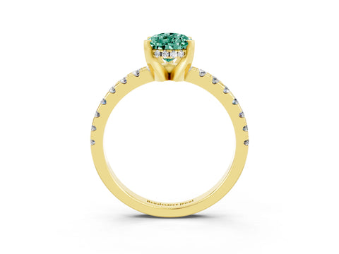 Yellow gold Pear Cut Green Sapphire Solitaire Ring with Pavé Band and Four-Prong Setting_27