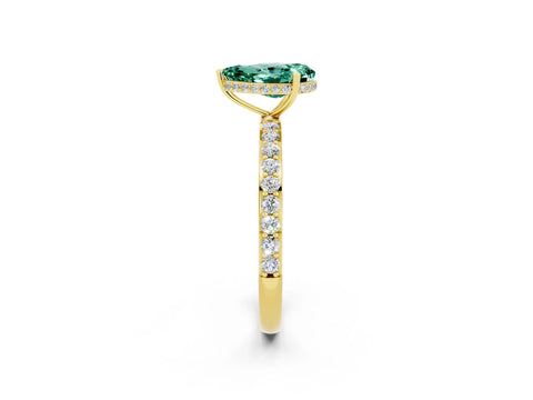 Yellow gold Pear Cut Green Sapphire Solitaire Ring with Pavé Band and Hidden Halo_14