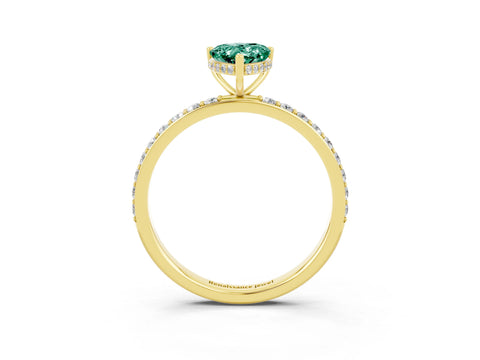 Yellow gold Pear Cut Green Sapphire Solitaire Ring with Pavé Band and Hidden Halo_15