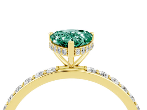 Yellow gold Pear Cut Green Sapphire Solitaire Ring with Pavé Band and Hidden Halo_16