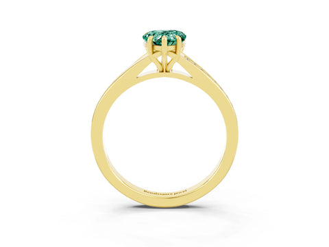 Yellow gold Pear Cut Green Sapphire Solitaire Ring with Pavé Band and Prong Setting_15