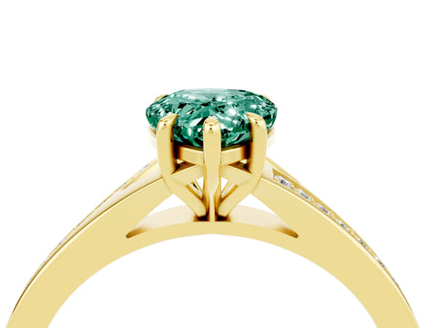 Yellow gold Pear Cut Green Sapphire Solitaire Ring with Pavé Band and Prong Setting_16