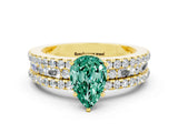 Yellow gold Pear Cut Green Sapphire Solitaire Ring with Pavé and Channel Set Band
