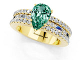 Yellow gold Pear Cut Green Sapphire Solitaire Ring with Pavé and Channel Set Band_1