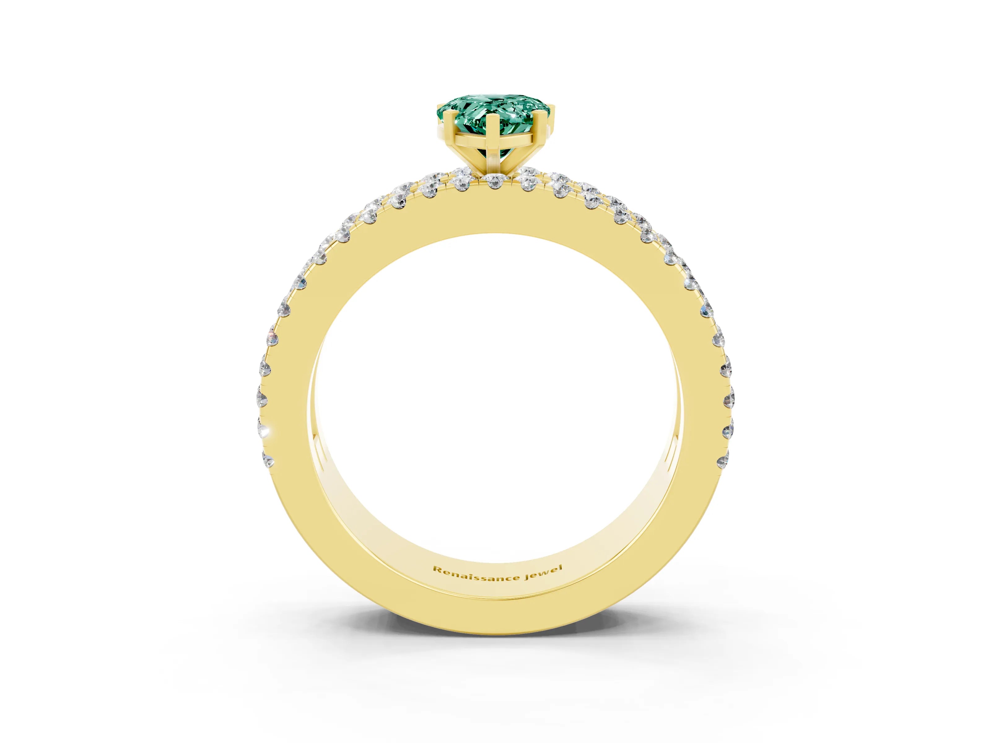 Yellow gold Pear Cut Green Sapphire Solitaire Ring with Pavé and Channel Set Band_3