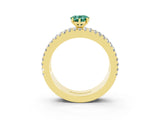 Yellow gold Pear Cut Green Sapphire Solitaire Ring with Pavé and Channel Set Band_3