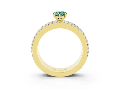 Yellow gold Pear Cut Green Sapphire Solitaire Ring with Pavé and Channel Set Band_3