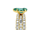 Yellow gold Pear Cut Green Sapphire Solitaire Ring with Pavé and Channel Set Band_5