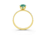 Yellow gold Pear Cut Green Sapphire Solitaire Ring with Pave Band and Four Prong Setting_27
