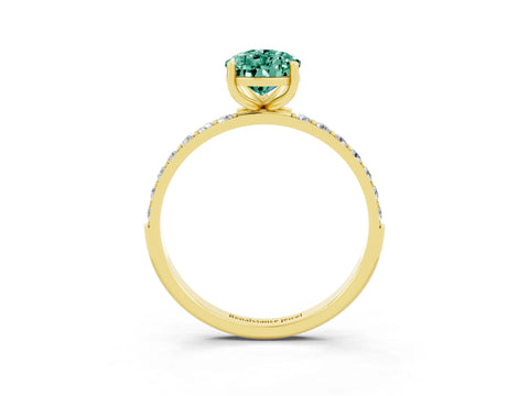 Yellow gold Pear Cut Green Sapphire Solitaire Ring with Pave Band and Four Prong Setting_27