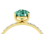 Yellow gold Pear Cut Green Sapphire Solitaire Ring with Pave Band and Four Prong Setting_28