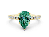 Yellow gold Pear Cut Green Sapphire Solitaire Ring with Round  Pavé Band and Four-Prong Setting_36