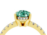 Yellow gold Pear Cut Green Sapphire Solitaire Ring with Round  Pavé Band and Four-Prong Setting_40
