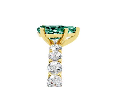 Yellow gold Pear Cut Green Sapphire Solitaire Ring with Shared Prong Pavé Band and Four-Prong Setting_5