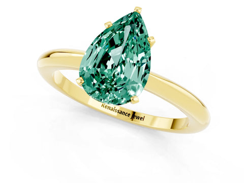 Yellow gold Pear Cut Green Sapphire Solitaire Ring with Six-Prong Setting and Classic Band_1