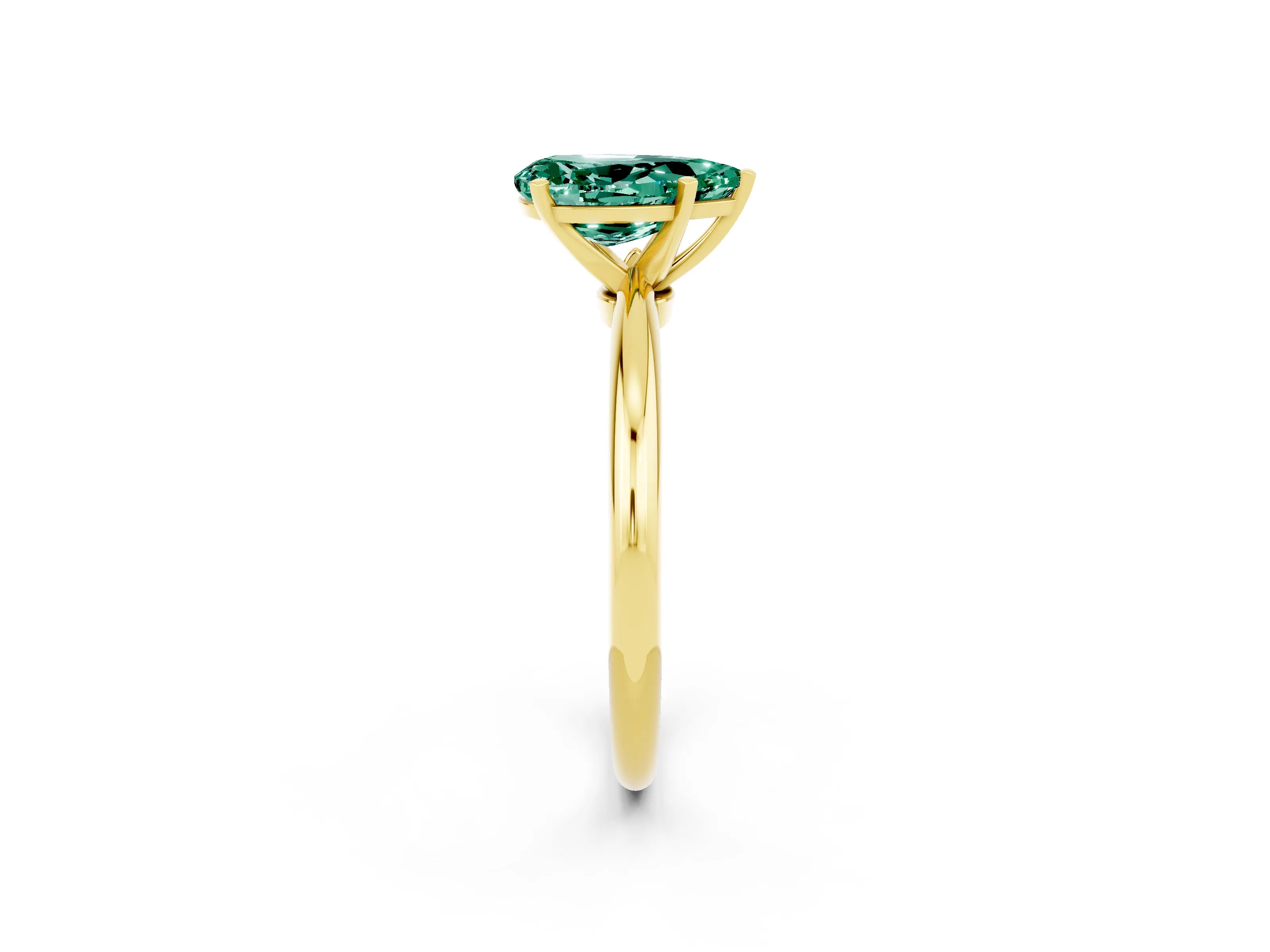 Yellow gold Pear Cut Green Sapphire Solitaire Ring with Six-Prong Setting and Classic Band_2