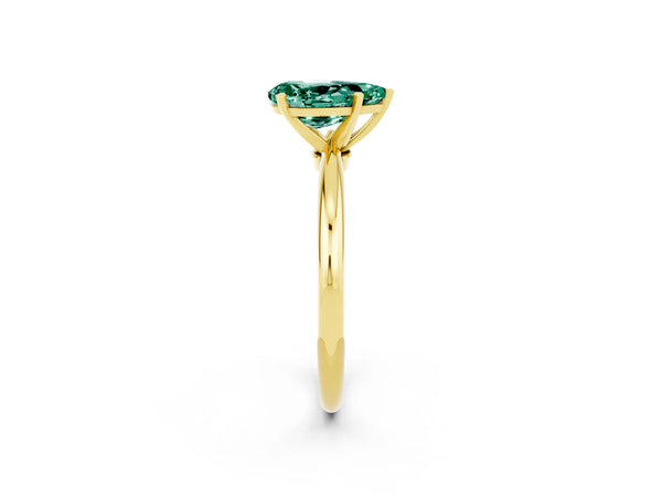 Yellow gold Pear Cut Green Sapphire Solitaire Ring with Six-Prong Setting and Classic Band