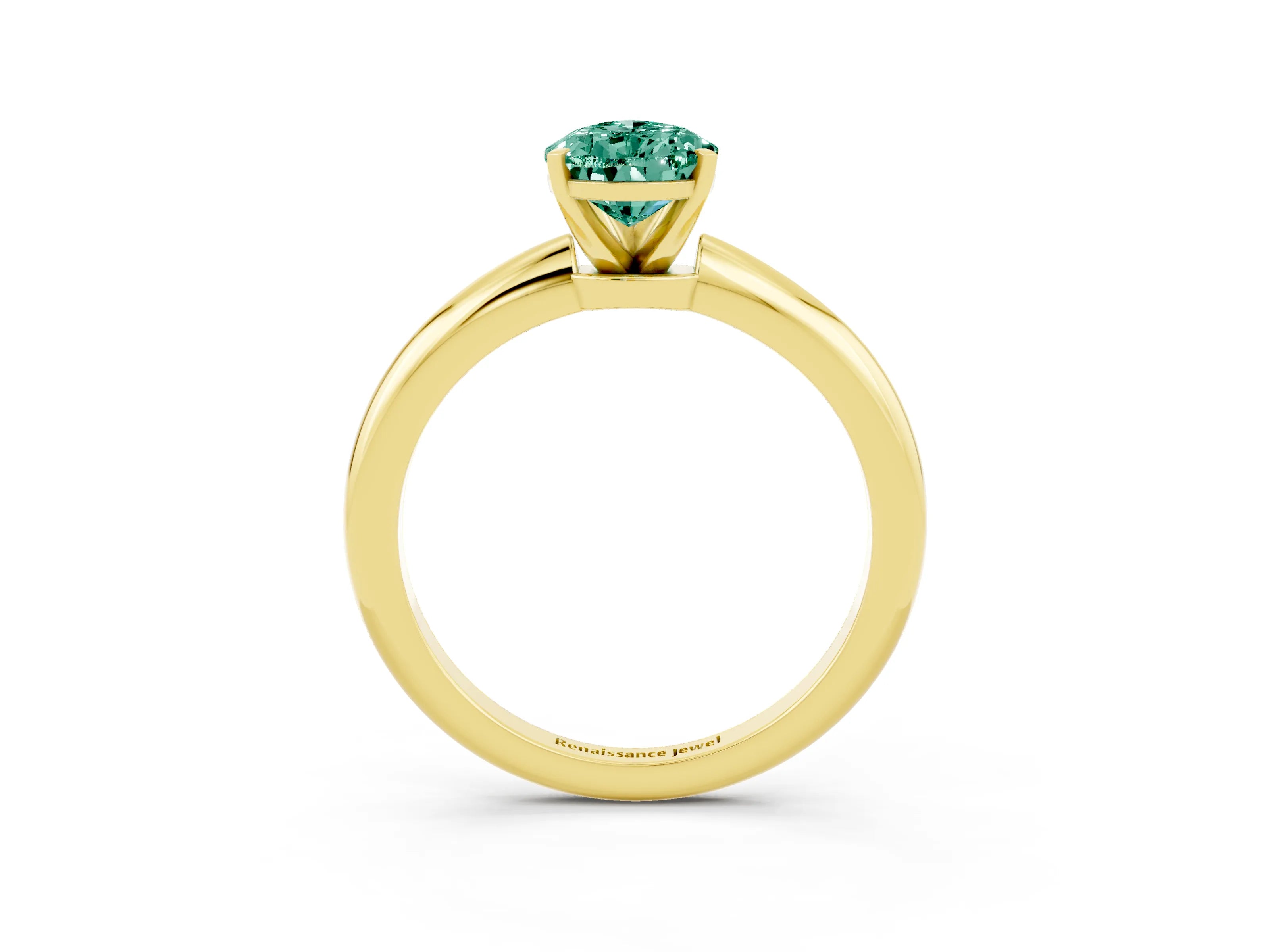 Yellow gold Pear Cut Green Sapphire Solitaire Ring with Six-Prong Setting and Classic Band_3