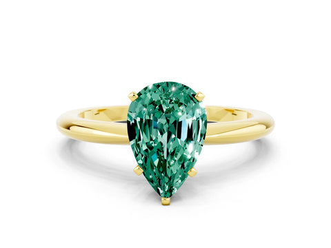 Yellow gold Pear Cut Green Sapphire Solitaire Ring with Six-Prong Setting and Classic Band