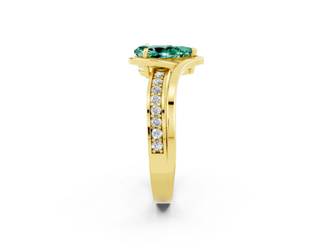 Yellow gold Pear Cut Green Sapphire Solitaire Ring with Split Shank and Prong Setting_2