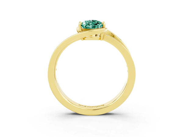 Yellow gold Pear Cut Green Sapphire Solitaire Ring with Split Shank and Prong Setting