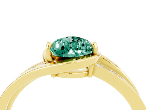 Yellow gold Pear Cut Green Sapphire Solitaire Ring with Split Shank and Prong Setting_4