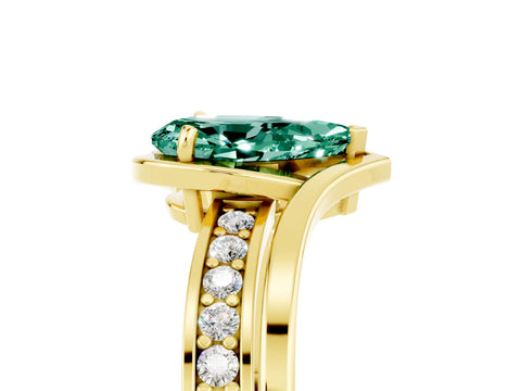 Yellow gold Pear Cut Green Sapphire Solitaire Ring with Split Shank and Prong Setting_5