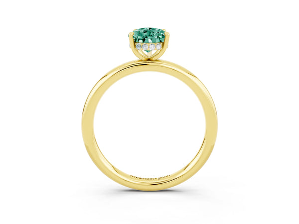 Yellow gold Pear Cut Green Sapphire Solitaire Ring with Thin Band and Four-Prong Setting
