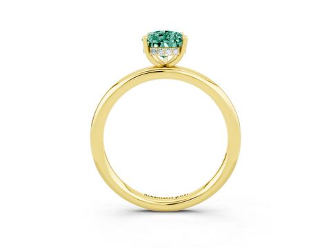 Yellow gold Pear Cut Green Sapphire Solitaire Ring with Thin Band and Four-Prong Setting_15