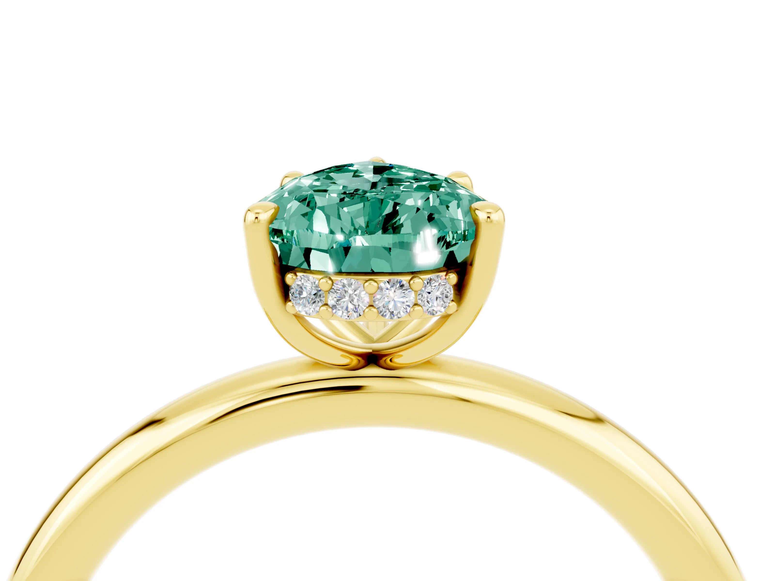 Yellow gold Pear Cut Green Sapphire Solitaire Ring with Thin Band and Four-Prong Setting_16