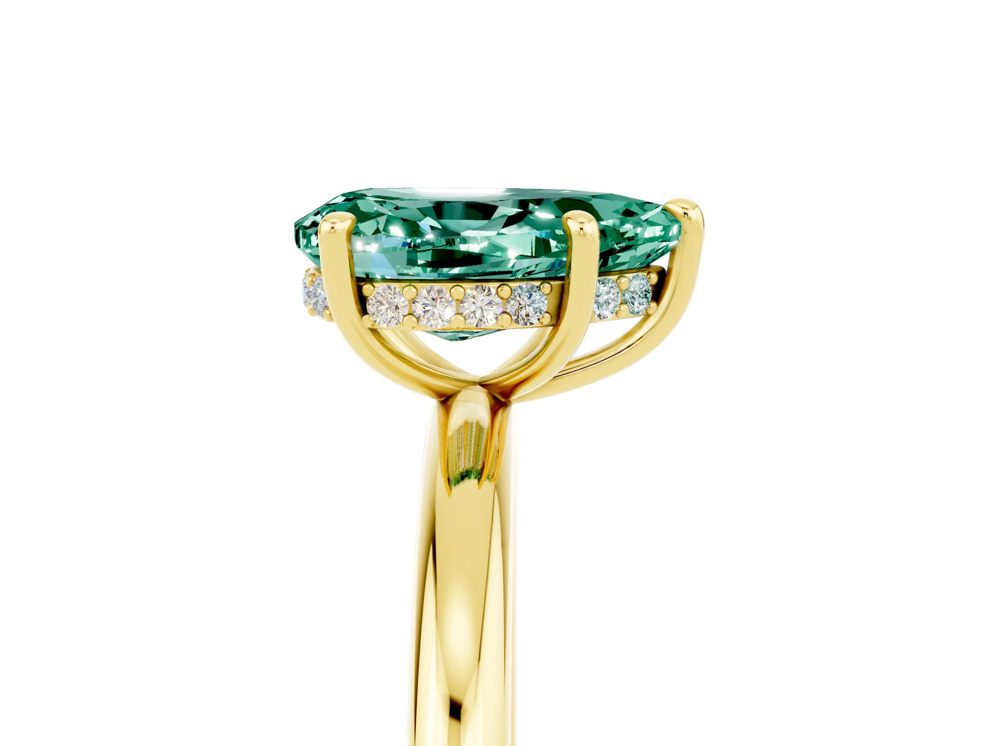 Yellow gold Pear Cut Green Sapphire Solitaire Ring with Thin Band and Four-Prong Setting_17