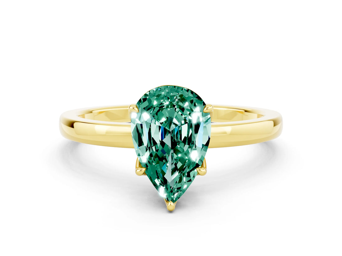 Yellow gold Pear Cut Green Sapphire Solitaire Ring with Thin Band and Prong Setting_12