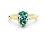 Yellow gold Pear Cut Green Sapphire Solitaire Ring with Thin Band and Prong Setting_12