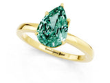 Yellow gold Pear Cut Green Sapphire Solitaire Ring with Thin Band and Prong Setting_13